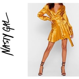 Nasty Gal Golden Yellow Jacquard Mini Dress